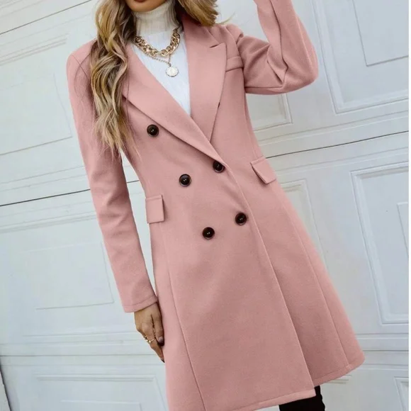 Classic Button Double Breasted Trench Coat Jacket - Picture 12 of 12